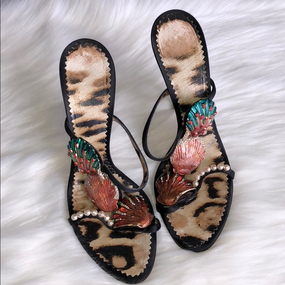 Roberto Cavalli Sea Shell Pearl Crystal Shoes 38 8 - Picture 6 of 8